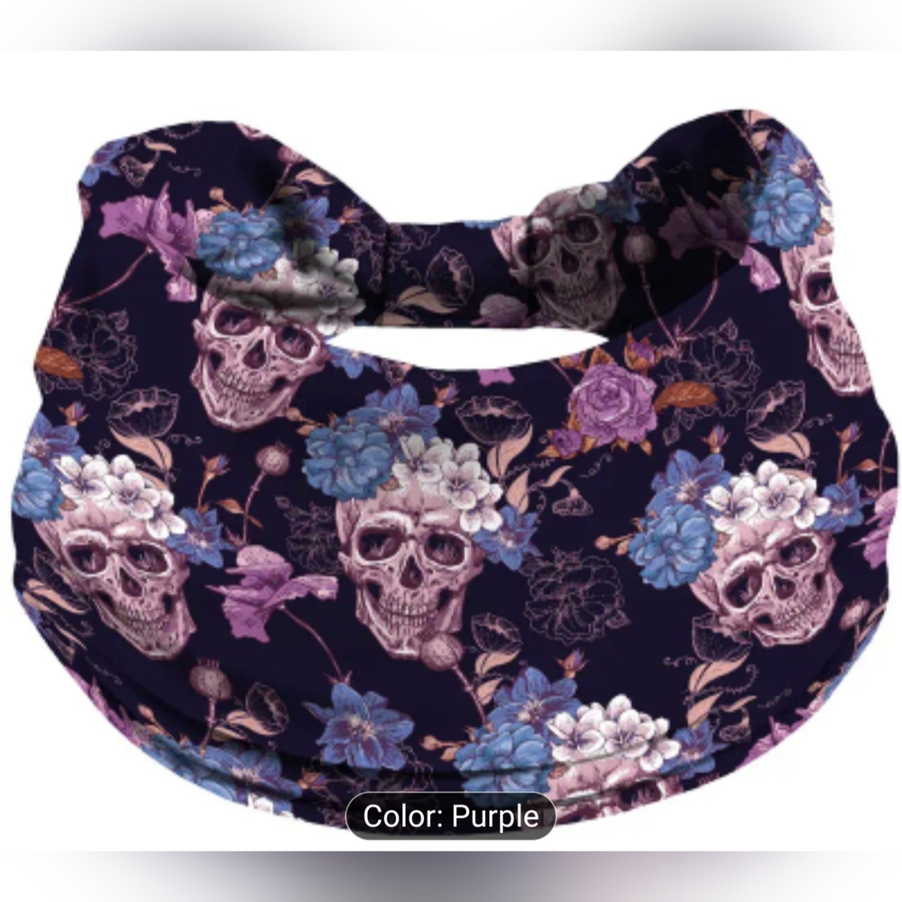 Floral Skull Gothic Halloween Patterned Printed Headband, T15MIS